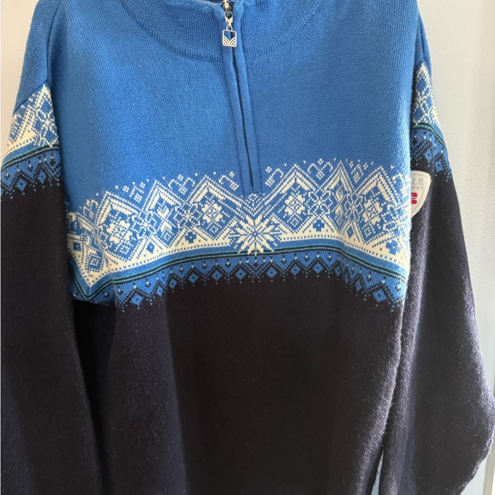 Dale of Norway Blue, Navy & White Zip-Up Nordic Sweater
